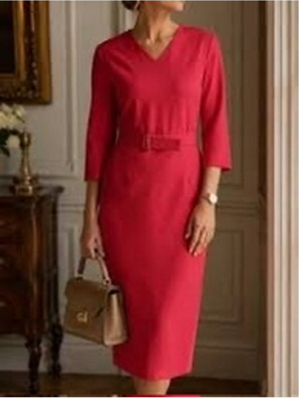 Hugo Boss Sheath Dress Size 6 Coral Belted Tailored Executive Career O13